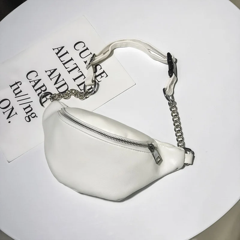 White Waist Bag Поясная Сумка для женщин, модная Женская поясная сумка из искусственной кожи, Черные нагрудные сумки, удобная поясная сумка на цепочке для девочек, поясная сумка, кошелек для телефона, портмоне - Цвет: White Waist Bag