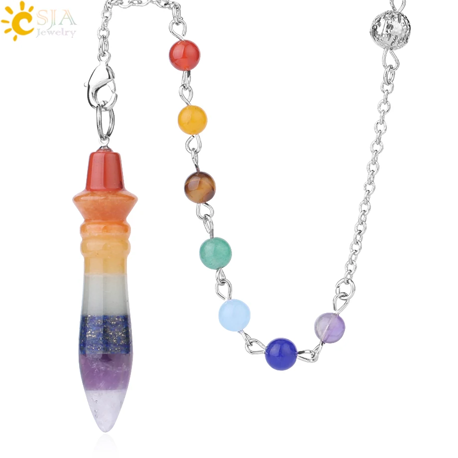 

CSJA New Arrival 7 Chakra Pendulum Natural Stones Reiki Healing Pendants for Dowsing Divination Women Men Hot Sale Jewelry F932