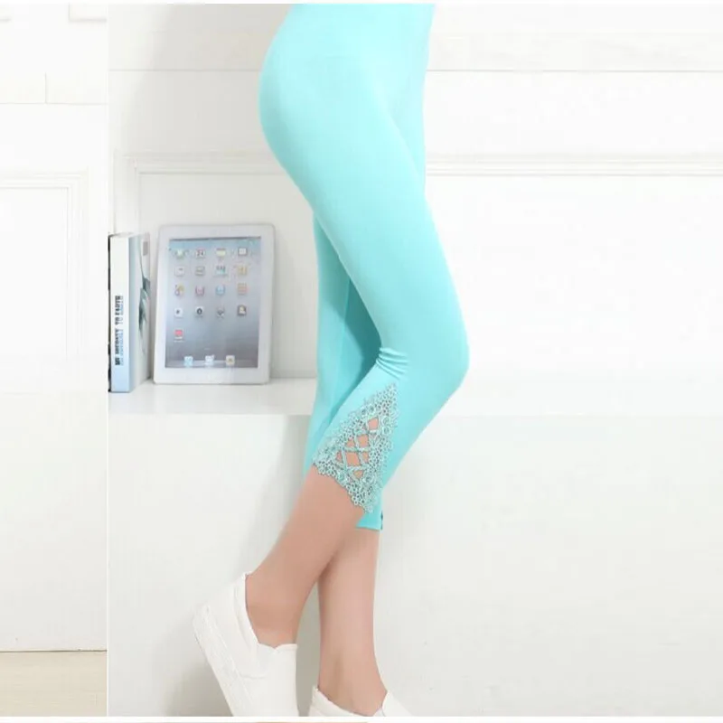 2017 Модные женские летние кружевные брюки облегающие Стрейчевые длиной 3/4