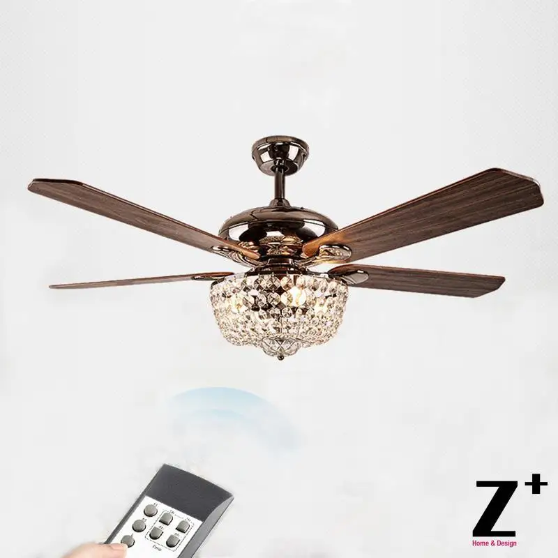 

American Country Style Led lights fan Crystal Chandelier with Remote Control 52" lamp Free shipping