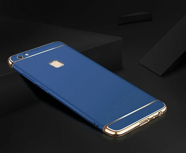 3 в 1 задняя крышка для Vivo v7 V 7 plus полная защита чехол для телефона для BBK Vivo V7+ Y75 Y79 позолоченный жесткий чехол - Цвет: Синий