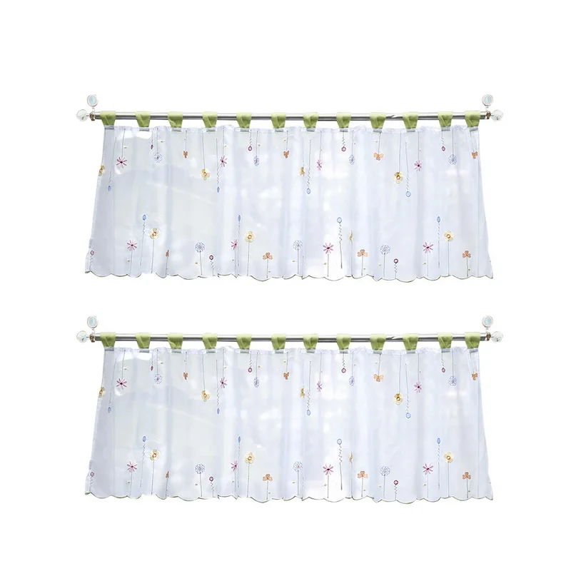 Вышитый тюль Короткая занавеска для гостиной декоративная Зеленая бабочка