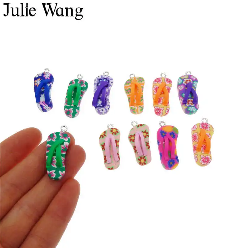 Джули Wang 10/20/30 шт случайно смешанных Fimo игровое тесто флип-флоп медальон подвеска брелок для ключей из полимерной глины телефон Декор ювелирных изделий Аксессуар