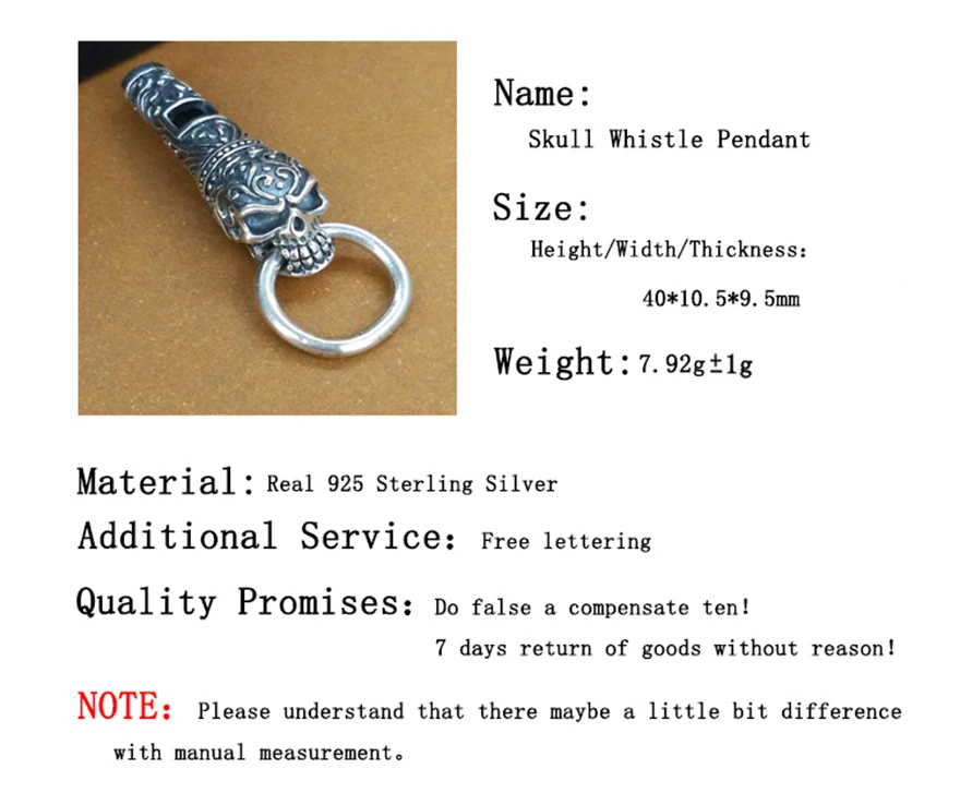 Real 925 sterling silver skull whistle pendant necklace men fashion jewelry statement punk vintage trendy women new2018 | Украшения и