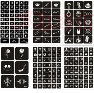 Трафарет для аэрографа 198 шт.компл., многоразовый трафарет из хны с розовыми буквами, блестками в форме сердца, татуировок, боди-арта