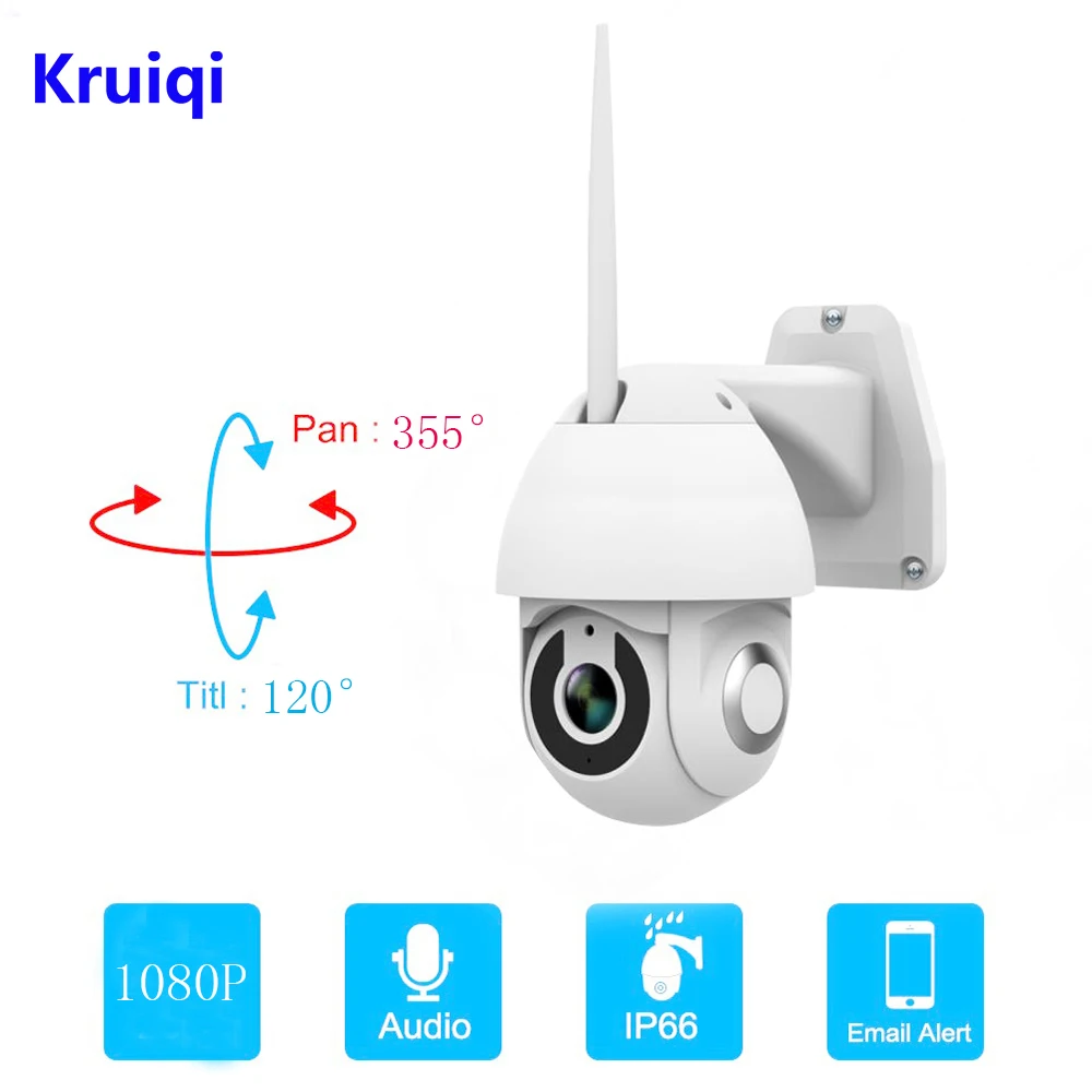 

Скоростная купольная IP-камера Kruiqi 1080P PTZ, беспроводная Wi-Fi камера безопасности с панорамированием, наклоном, зумом, ИК-сеть видеонаблюдения, ...