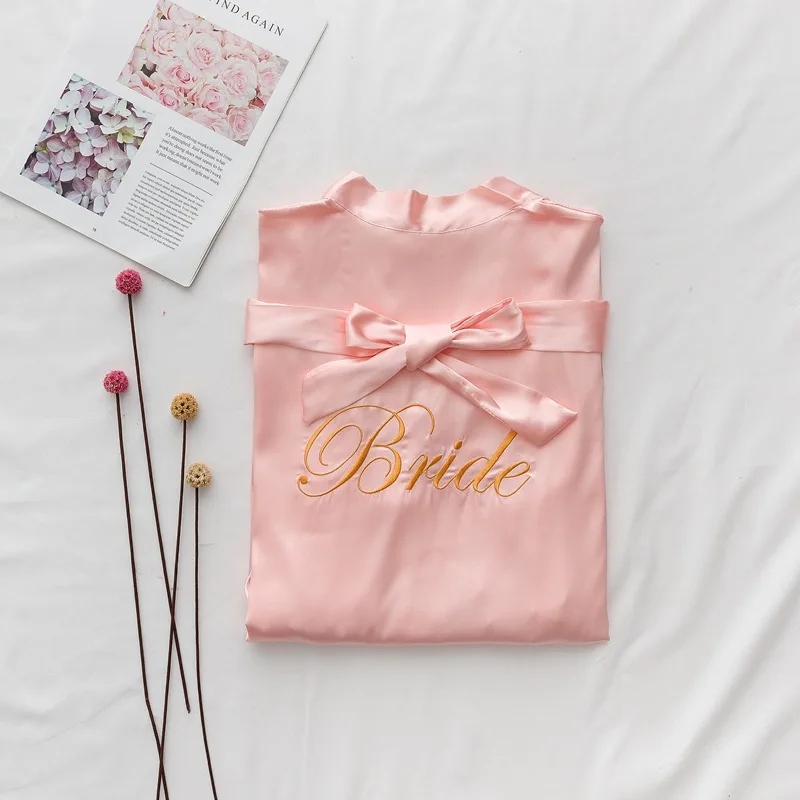drak pink bride Халат для невесты и подружки невесты, Элегантная пижама для невесты, сексуальный женский халат из вискозы, халат, кимоно, Шелковый банный халат для сна, для отдыха - Цвет: drak pink bride