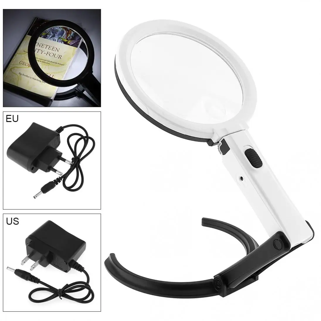 Portable 10 LED Light Magnifier Magnifying Glass with Light Lens Table Desk-type Lamp Handheld Foldable Loupe 2 x 120mm 5x 28mm