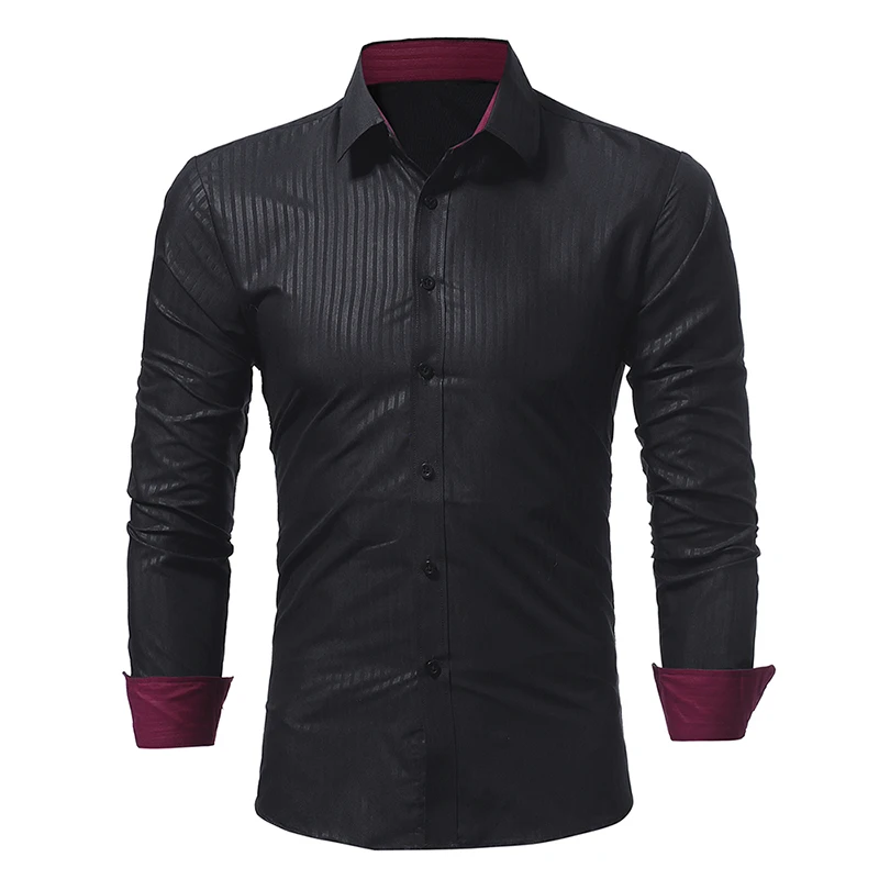 2018 Мужская рубашка в полоску с тиснением длинным рукавом приталенная Camisa Masculina