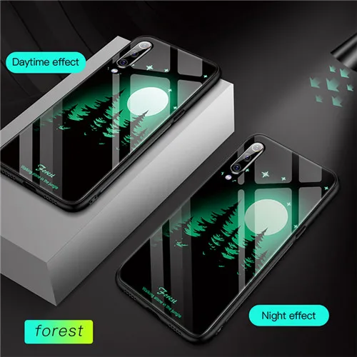 forest Роскошный чехол Lu mi nous из закаленного стекла для Red mi 4X5 Plus Note 5 6 7 Pro, чехол для телефона с ночным свечением для mi 5 6 8 9se, чехол - Цвет: forest