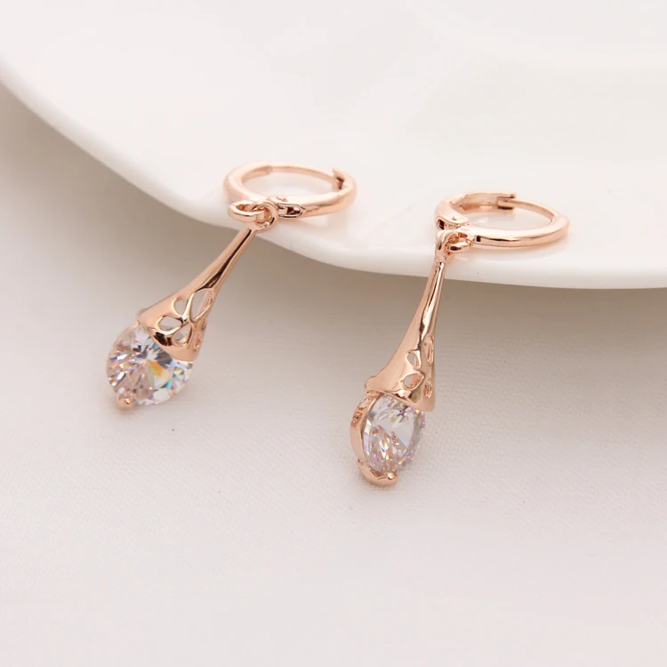Женские серьги-капельки золотого цвета с белым цирконием свадебные ювелирные