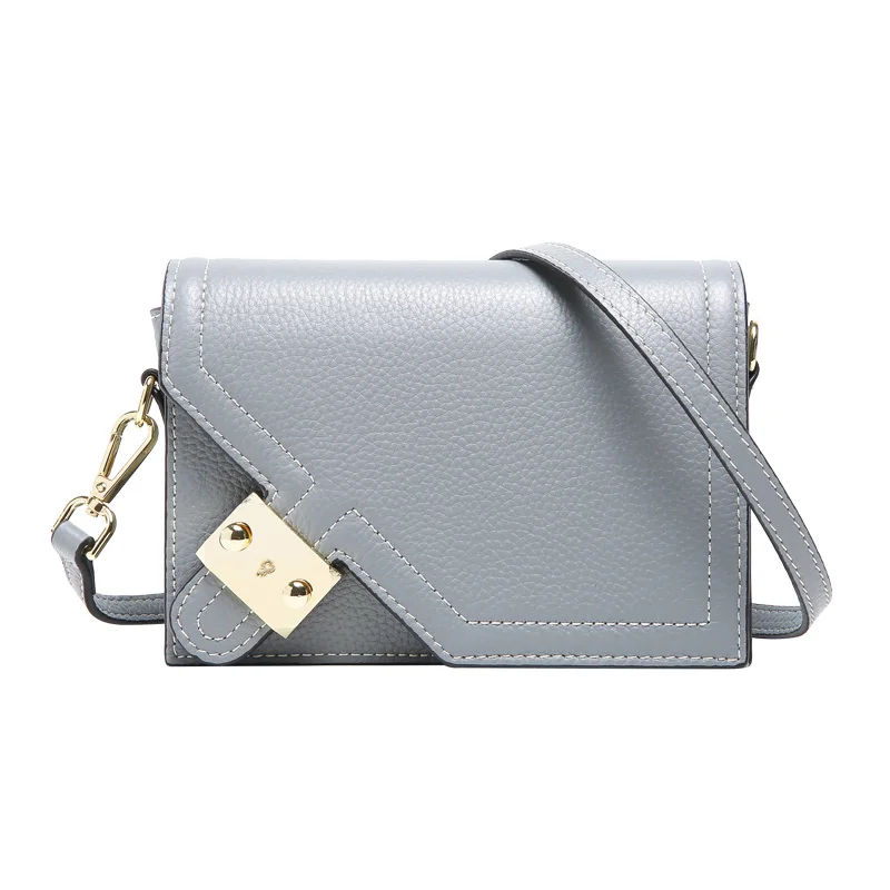 Blue Gray Натуральная кожа Женщины Crossbody сумка Известный бренд Кожаная сумка на длинном ремне, Женские сумки с клапаном Сумка - Цвет: Blue Gray