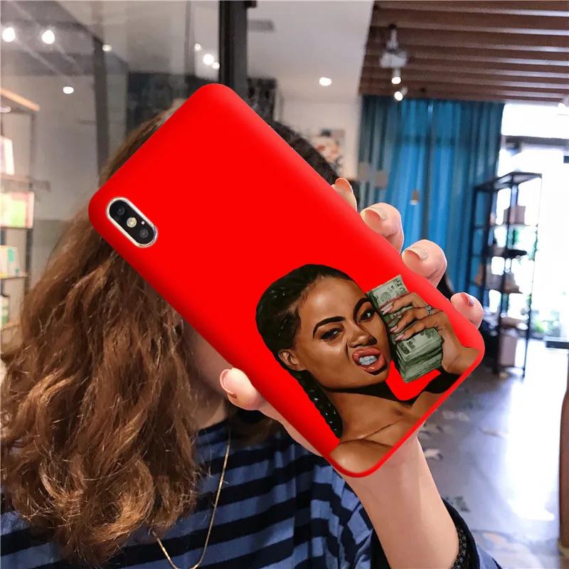 TPU Funny Black Head Girl Phone Case Make Money Not Friends Women For iPhone 11Pro Max X XR XS 8 7 6s Plus Candy Red Silicone Cover - Цвет: TPU