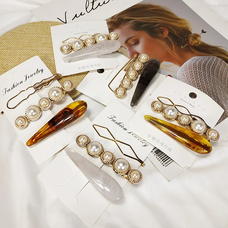 

New fashion marbled pearl hairpin romantic temperament bangs clip hairpin hair accessories Headwear