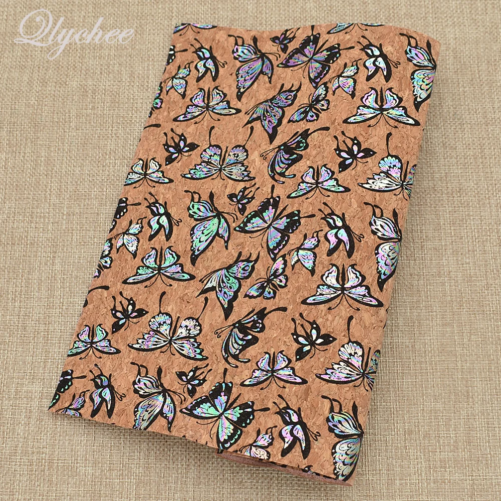 

A4 29*21cm Brown Soft Cork Colorful Flying Butterfly Printed Fabric DIY Sewing Patchwork Bag Garment Cloth