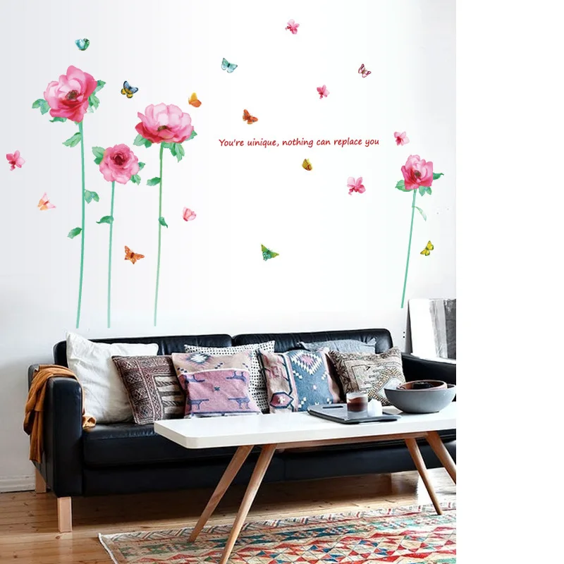 Новые большие наклейки на стену с маковым цветком растительные художественные
