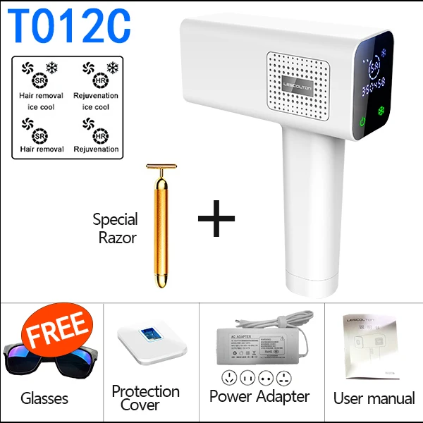 T012C with razor Lescolton T012C 4в1 ICECOOL безболезненный IPL эпилятор устройство для постоянного удаления волос IPL лазерный эпилятор машина для удаления волос - Цвет: T012C with razor
