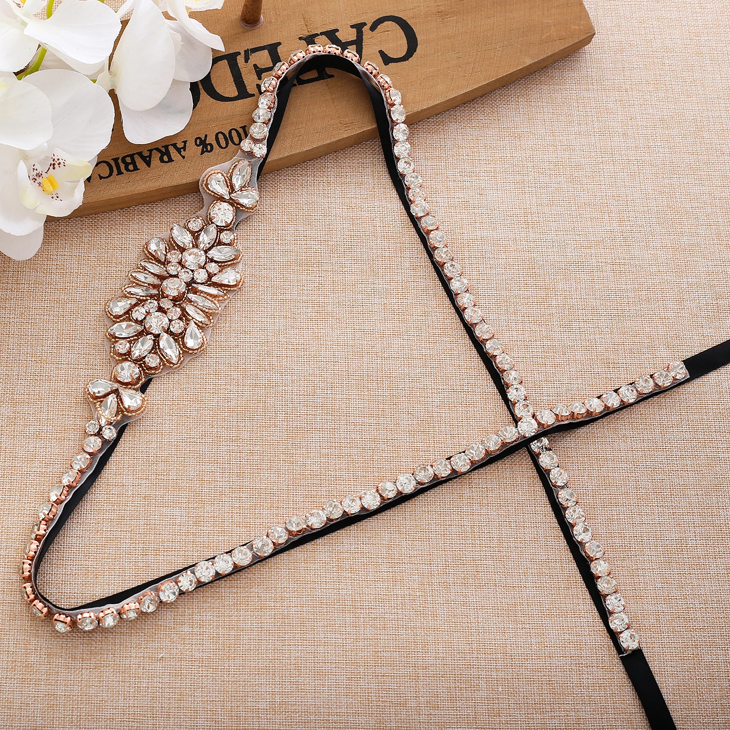 Лента Свадебная со стразами ручная работа пояс для свадьбы из розового золота