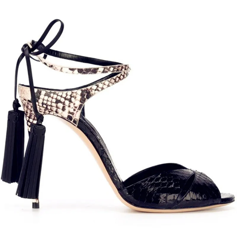 Fringe Обувь Женщины Сандалии Летом Скрещенные Связанный Ремень Высокие Каблуки