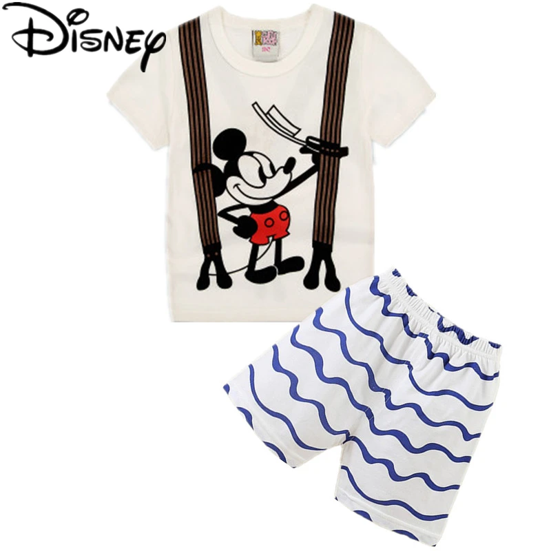 Disney mickey mouse summer baby boys cotton t-shirt children's T-shirts+Shorts 2pcs clothing | Детская одежда и обувь