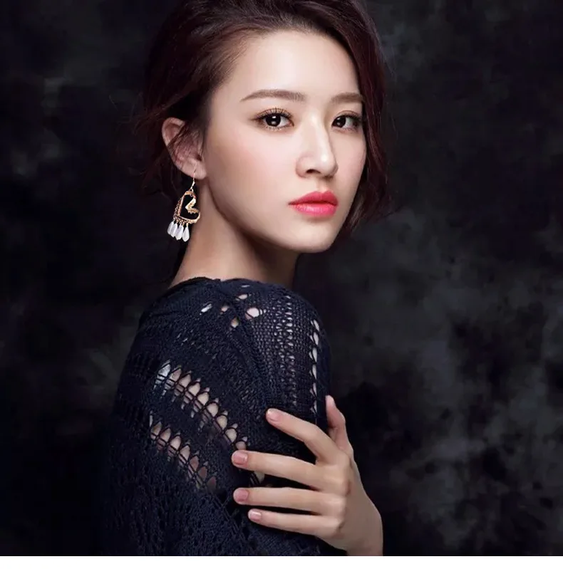 Fashion Rhinestone Love Heart Charm Pearl Tassel Pendant Earrings for Women Korean Jewelry Drop Dangle Earring Brincos | Украшения и