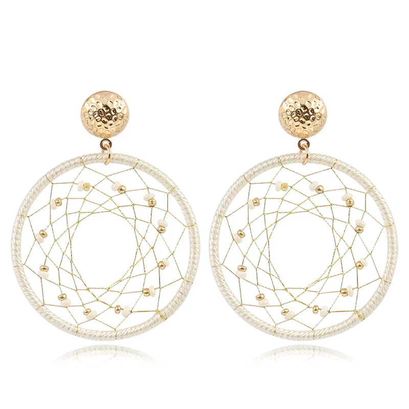 

8Seasons New Fashion Handmade Dreamcatcher Beads Round Hollw Drop Earrings For Women Party Club Bohemian Earrings Jewelry