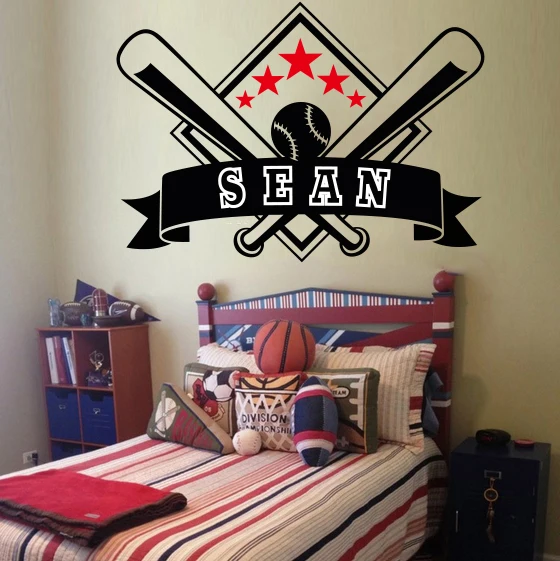

Free shipping gift DIY wall art Custom Name Creative baseball boys room Removable wall stickers, home decoration T005