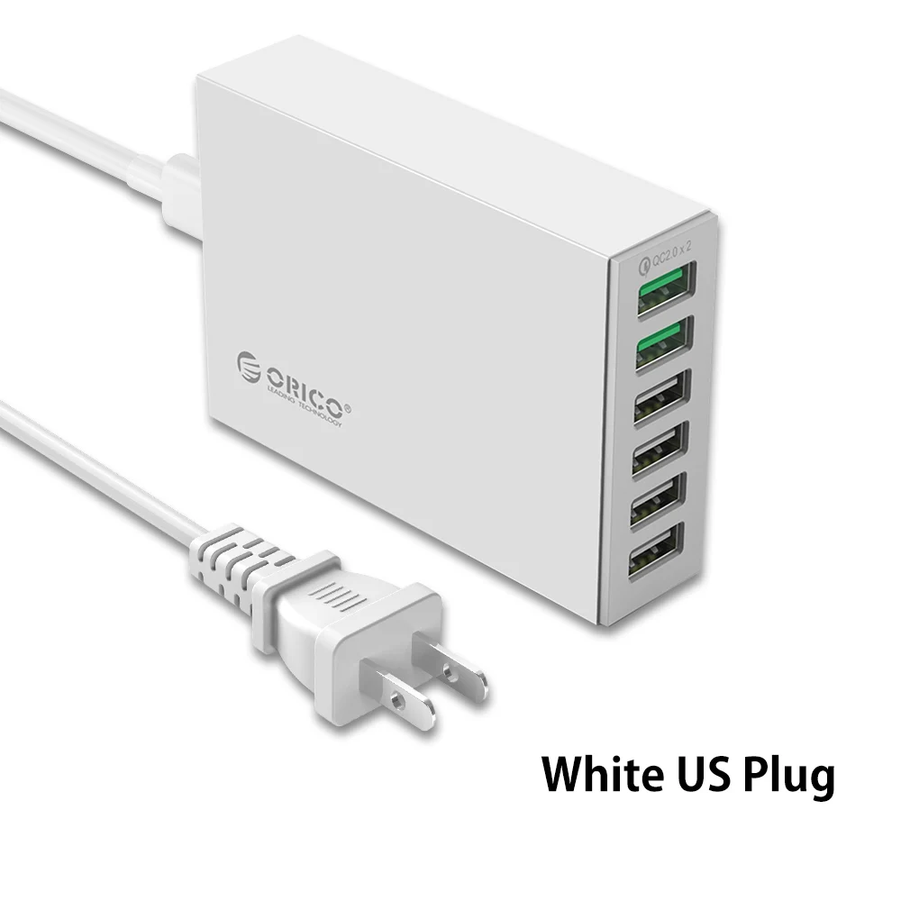 White US ORICO QSL-6U, 6 портов, QC2.0, быстрое USB зарядное устройство для мобильного телефона, зарядное устройство для samsung, huawei, LG, Iphone, адаптер EU/US/UK/AU - Тип штекера: White US