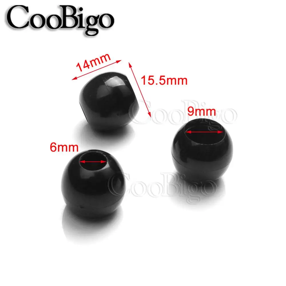 Dia. 6mm Black 20 шт dia.3.5 мм~ 7 мм отверстие пластиковый шнур концы Фиксатор с бусинами эластичный веревочный банджи мяч черный и белый - Цвет: Dia. 6mm Black