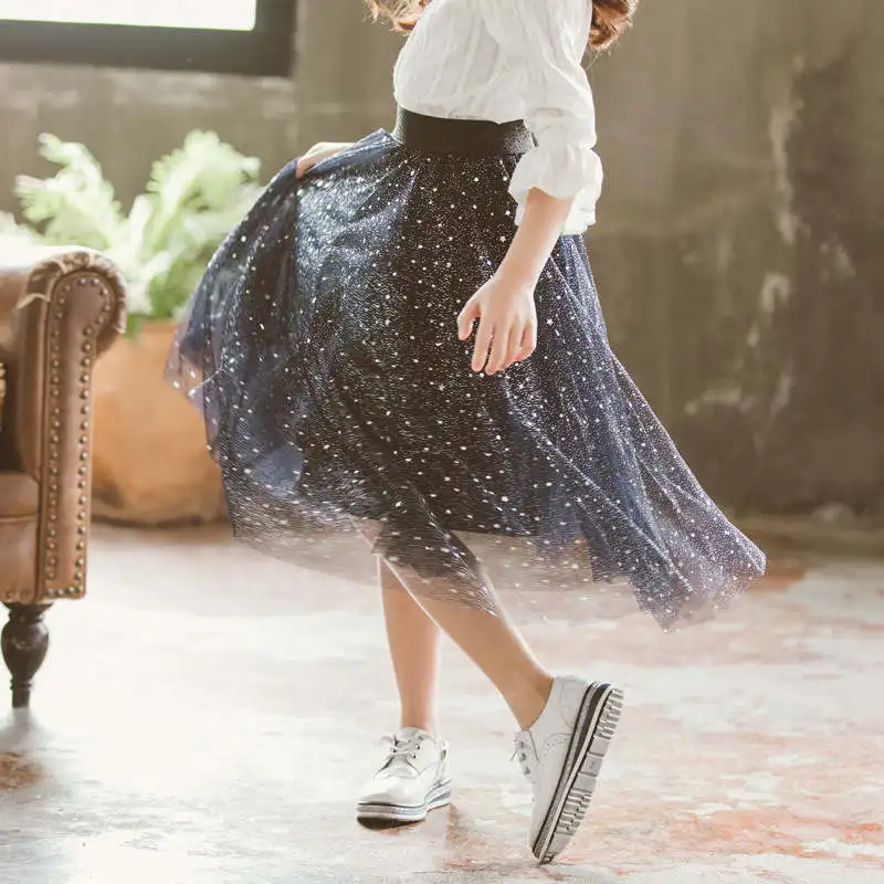 Black skirt Юбка из тюля для девочек-подростков летняя черная юбка с оборками для девочек года, Модное пышное бальное платье принцессы для детей, одежда для девочек от 8 до 12 лет - Цвет: Black skirt