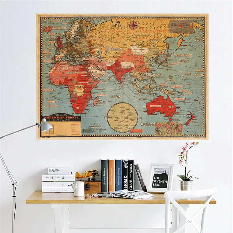 

Retro Vintage Poster World War Situation Map Wall Decor Decorative Painting Kraft Paper Poster Vintage Greeting Card