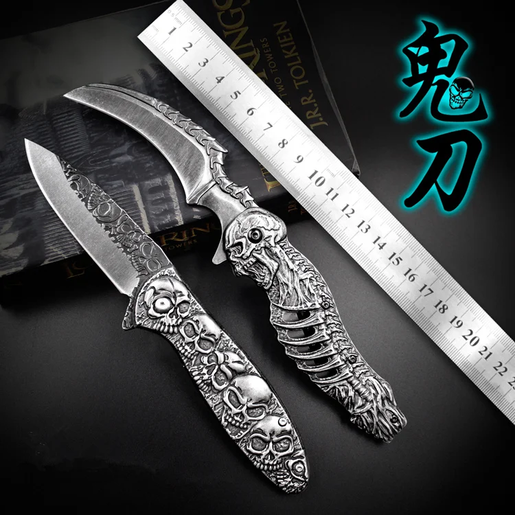 Призрак череп голова 2 стиля stonewash стальной складной нож уличные штаны для охоты ножи инструменты для выживания коллекция подарки