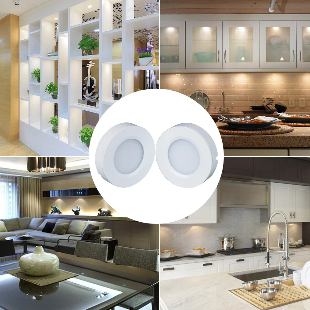 

Under Cabinet Lights Closet Lamp 12V/DC 3W LED Cupboard Light Aluminum Round Shape Lamps For Kitchen Counter Lighting Bookshelf