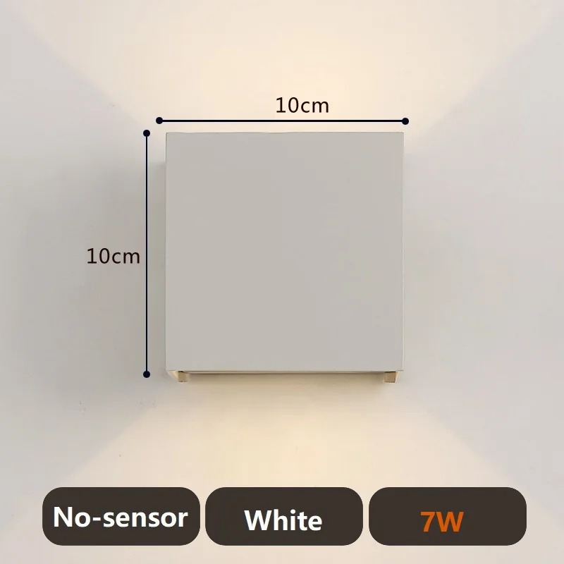 7W no-sensor white PIR датчик движения Открытый светодиодный настенный светильник квадратный водонепроницаемый IP65 крыльцо сад настенный светильник наружный светильник - Испускаемый цвет: 7W no-sensor white