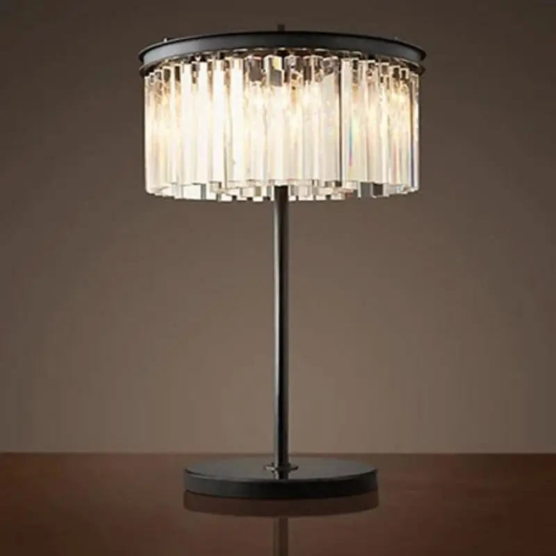 Круглая настольная лампа для учебы черная с кристаллами дома офиса E14