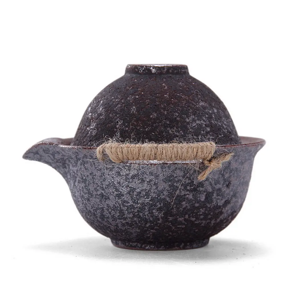 

Wood-Fired Hemp Rope Ceramic Gaiwan & Teacup Gongfu Tea Convenient Travel Set