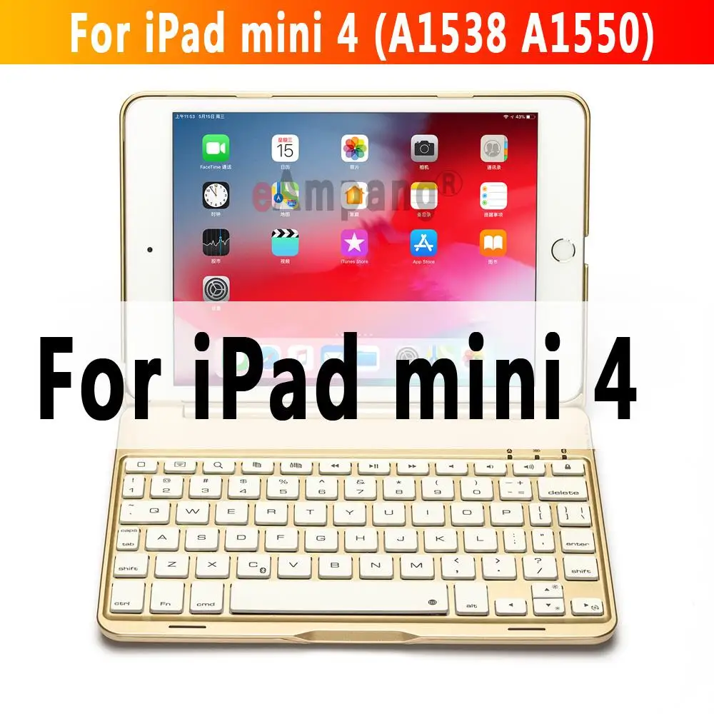 Gold For iPad mini4 Чехол-клавиатура для Apple iPad mini 5, Чехол для iPad mini 4 mini5 mini4 A2133 A2124, 7 цветов, bluetooth-клавиатура с подсветкой - Цвет: Gold For iPad mini4
