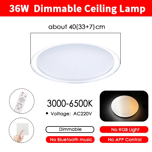 Современный светодиодный потолочный светильник с Bluetooth, музыка, RGB лампа с регулируемой яркостью, 36 Вт, 40 Вт, приложение, дистанционное управление, AC 220 В, 240 в, яркие вечерние, для спальни - Цвет корпуса: 3colors-RT-40cm