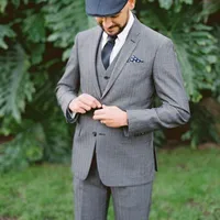 Men Suit 2017 Handmade Notch Collar Grey Wedding Groom Tuxedos Prom men Suits Formal Dinner Party Dress (Jacket+Pants+Vest+Tie)