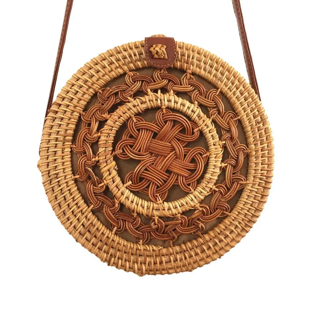 

Rattan Bags for Women 2019 Summer Round Beach Shoulder Bag Straw Bags