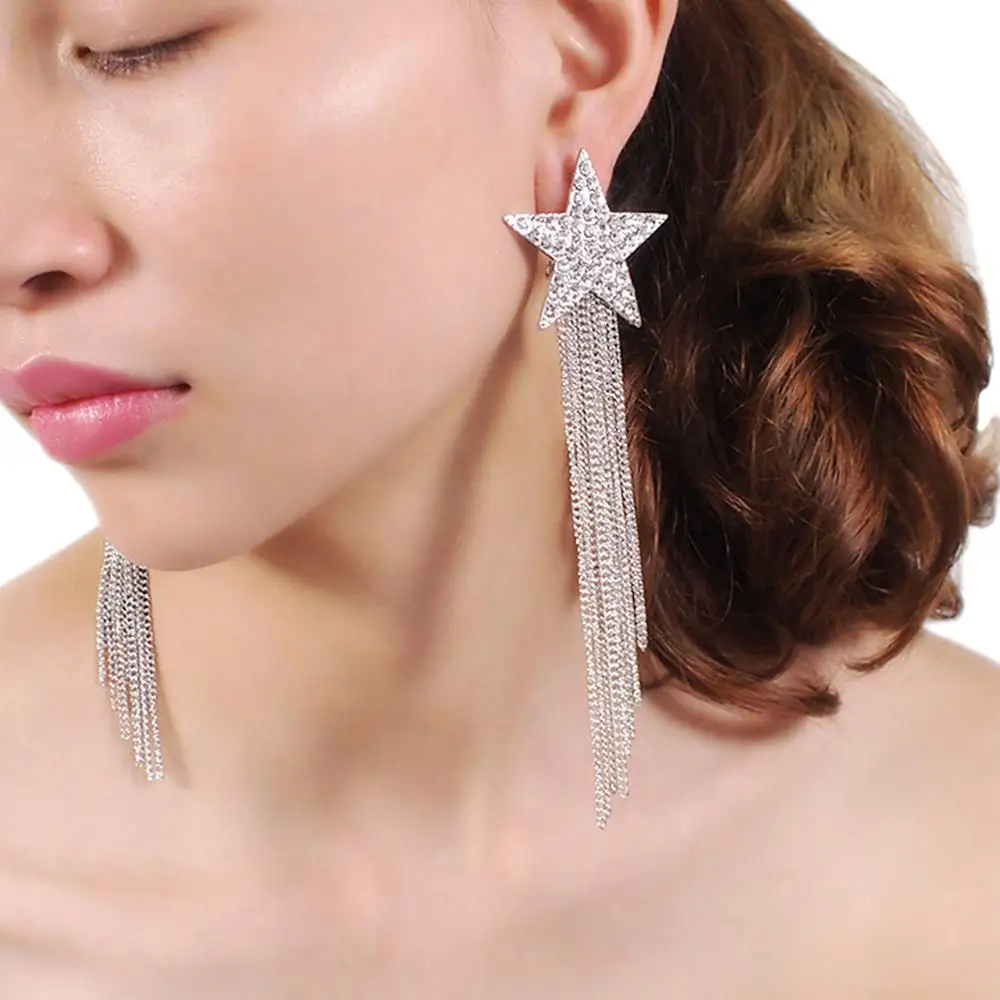 Женские серьги подвески с пентаграммой MANILAI длинные висячие со стразами