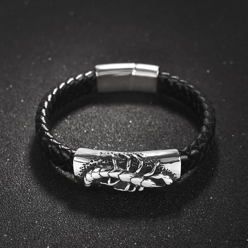 Панк Мужчины скорпион кожаный мужской Браслет Плетеные Браслеты слайдер