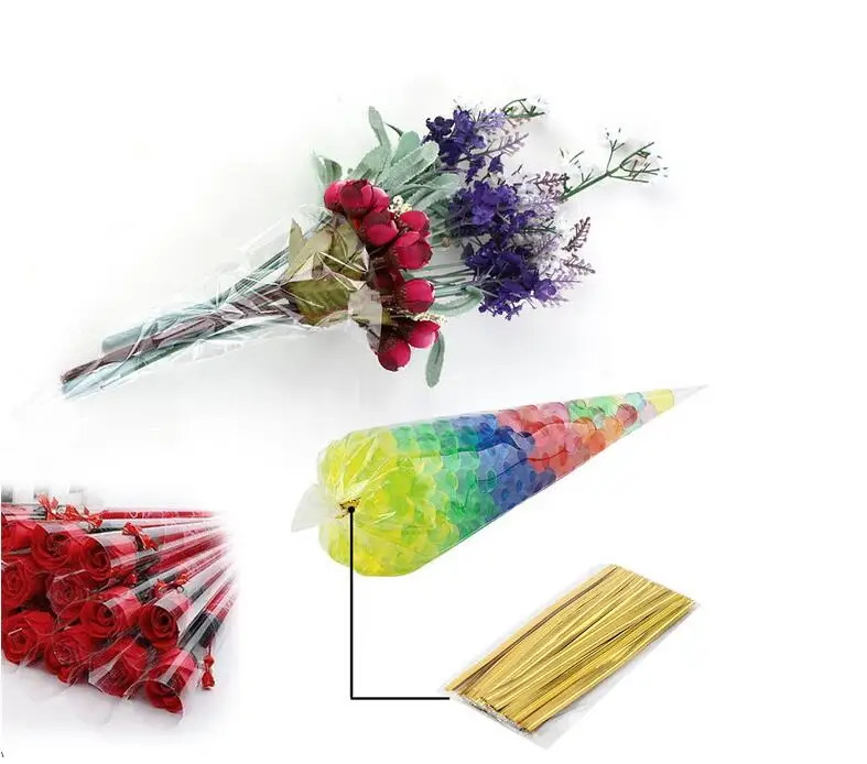 100 шт DIY одиночный розовый пластиковый пакет цветочный букет упаковочная бумага
