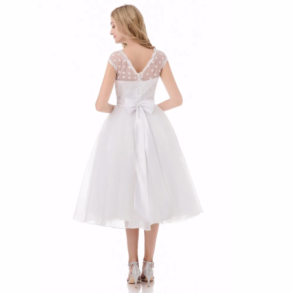 Винтажное Короткое свадебное платье 1920-х с глубоким круглым вырезом в горошек