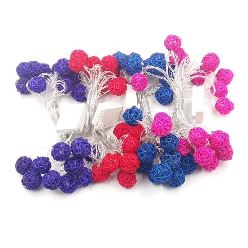 3cm 5M 20 Rattan Balls LED Christmas Outdoor String Lights Garland Fairy Holiday Guirlande Lumineuse Exterieur Luces