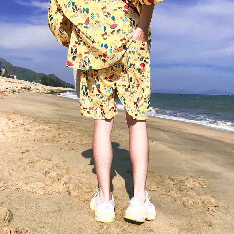 Lovely Printed Elastic Waist Men's Shorts 2018 Summer Beach Men 3 Colors | Мужская одежда