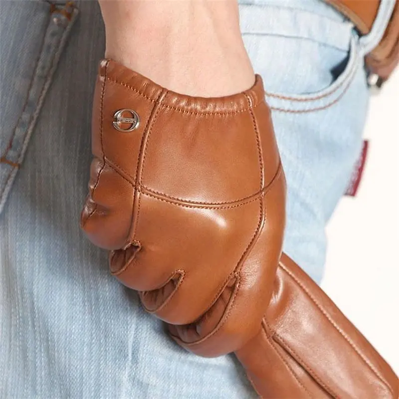 tan Goatskin Специальное предложение короткие стильные мужские перчатки на запястье эластичные из натуральной кожи модные кожаные перчатки для вождения EM004PN-5 - Цвет: tan