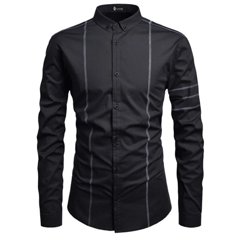 Men Shirts Europe Size New Arrivals Slim Fit Male Shirt Solid Open wire decoration Long Sleeve British Style Cotton Men's | Мужская