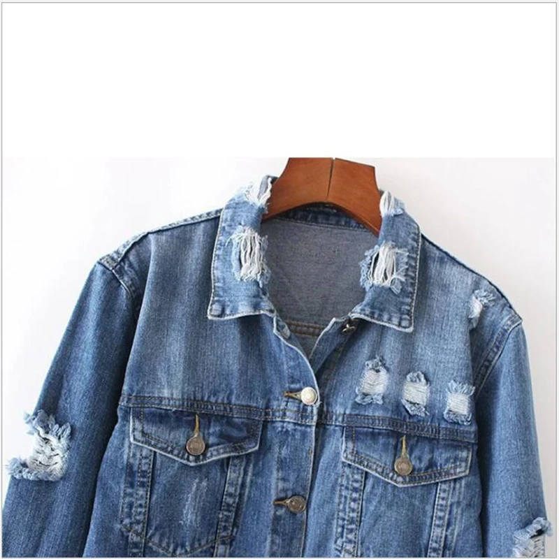 

2019 Denim Jackets Women Hole Boyfriend Style Long Sleeve Vintage Jean jacket Denim Loose Spring Autumn Denim Coat Jeans k238