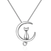 925 sterling silver necklace for women moon kitten cat necklaces pendants box chain fashion jewelry gift drop shipping